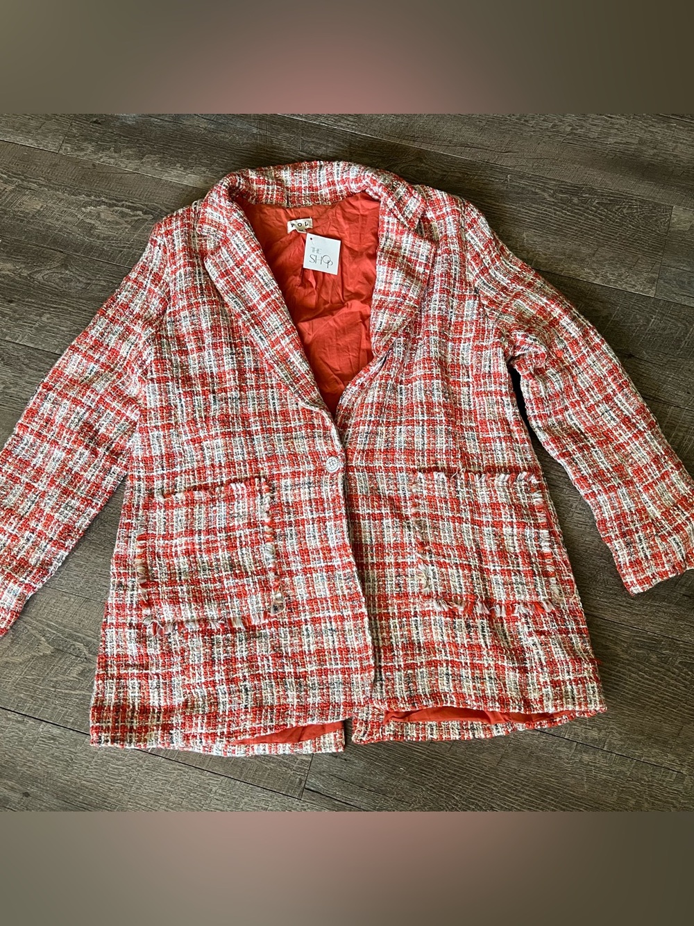 POL Red and White Tweed Blazer Jacket